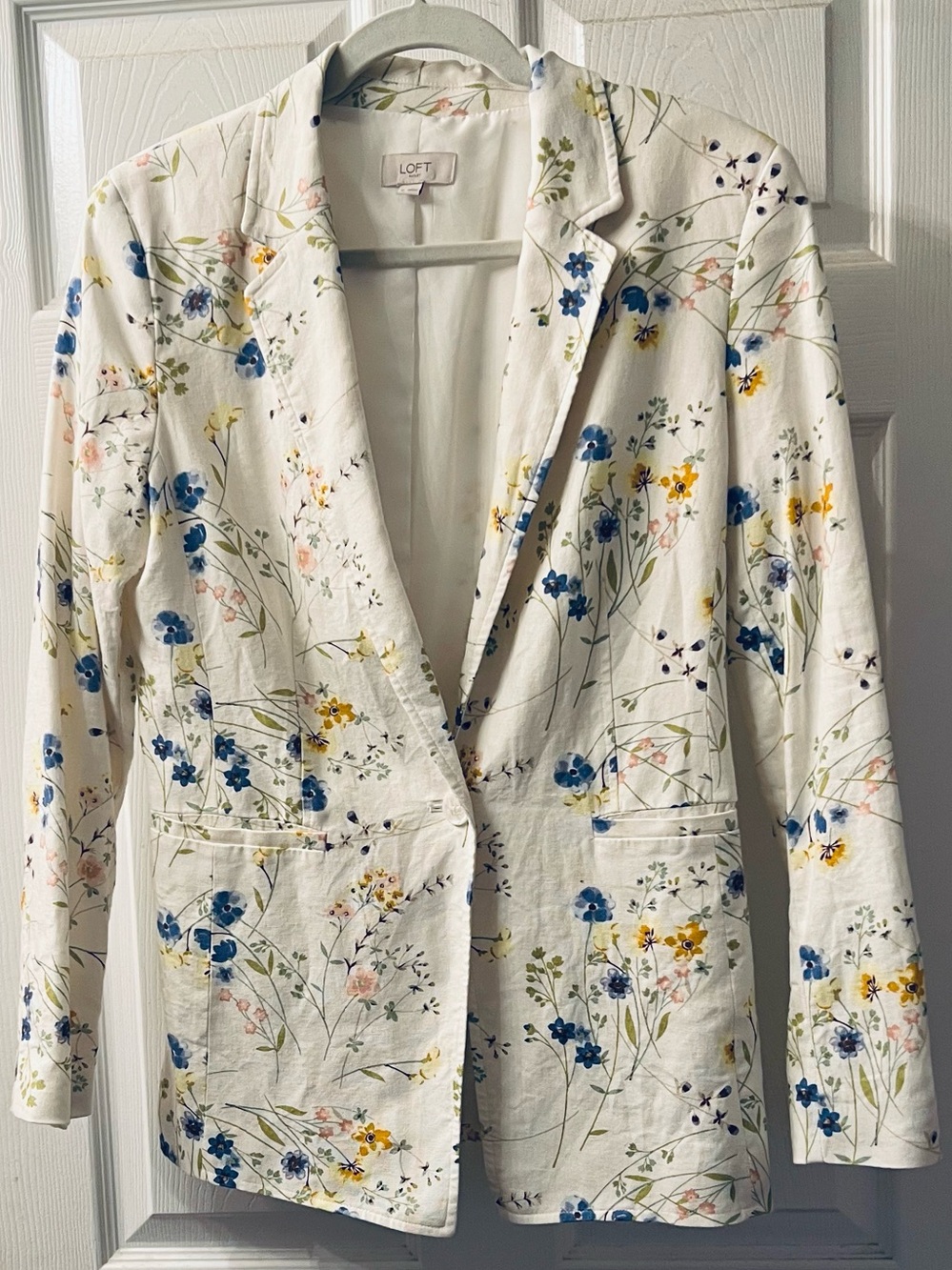 LOFT Wildflower Botanical Print Single Button Linen Blazer 10 M